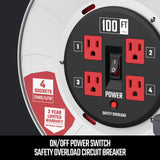 CRAFTSMAN 100 Ft. Contractor Retractable Extension Cord Reel With 4 Outlets & Heavy Duty 12AWG SJTW Cable CRAFTSMAN