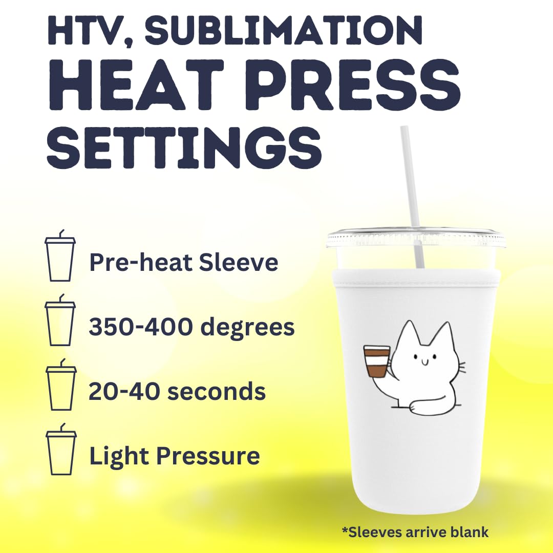 TahoeBay Iced Coffee Cold Cup Sleeve (4-Pack) Reusable Blank Neoprene Insulator Drink Sleeves 22oz - 24oz Beverage Holder for Vinyl Sublimation fits Dunkin' Medium and Starbucks Venti (White) TahoeBay