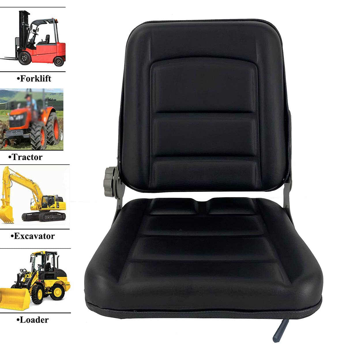 TABODD Universal Forklift Seat for Garden Lawn Mower, Komatsu Style Folding Seat Suspension Seat with Adjustable Backrest Slidable Track for Mini Digger Forklift Excavator & Skid Loader, Black TABODD