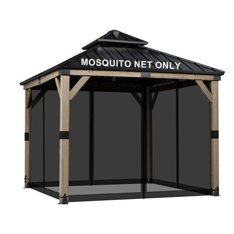 BPS 12' x 12' Gazebo Universal Mosquito Netting Screen Replacement, 4-Panel Screen Walls with Double Zippers for Outdoor Patio, Black (Mosquito Net Only) BPS