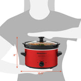 Elite Gourmet MST-275XR# Electric Oval Slow Cooker, Adjustable Temp, Entrees, Sauces, Stews & Dips, Dishwasher Safe Glass Lid & Crock (2 Quart, Metallic Red) Elite Gourmet