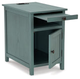 Signature Design by Ashley Treytown Casual Compact Chairside End Table with a Storage Cabinet, Open Cubby Shelf, Pull-Out Tray & USB Charging Ports, Blue Signature Design by Ashley