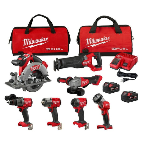 Milwaukee M18 FUEL 18V Lithium-Ion Brushless Cordless Combo Kit with Two 5.0 Ah Batteries, 1 Charger, 2 Tool Bags (7-Tool) Milwaukee