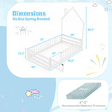 GORELAX Twin Floor Bed, Montessori House Bed, Floor Kid House Bed Frame with Fence, No Box Spring Needed, Wood Twin Size Platform Bed Frame for Boys, Girls (White) GORELAX
