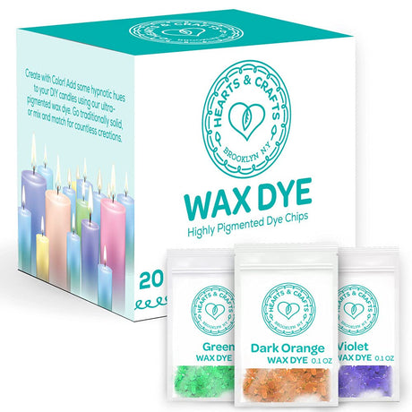 Hearts & Crafts Soy Wax Candle Dye - 20 Color Wax Chip Dyes for DIY Candle Making Supplies Hearts & Crafts