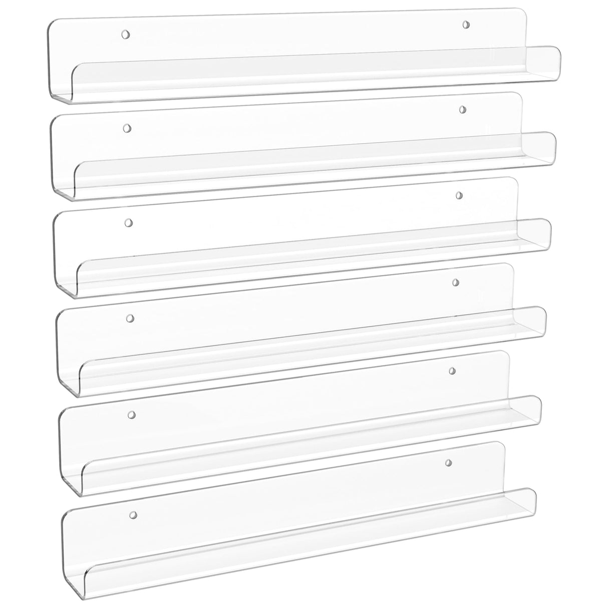 upsimples 6 Pack Clear Acrylic Shelves, 12" Nursery Bookshelves for Wall, Floating Bookshelf for Kids Baby, Vinyl Display, Record Holder, Magazine Rack, Picture Ledge Shelf upsimples