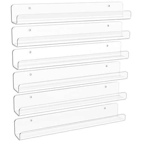 upsimples 6 Pack Clear Acrylic Shelves, 12" Nursery Bookshelves for Wall, Floating Bookshelf for Kids Baby, Vinyl Display, Record Holder, Magazine Rack, Picture Ledge Shelf upsimples