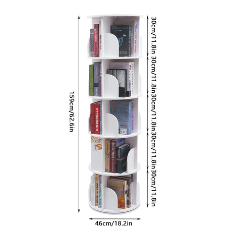 5-Tier 360° Rotating Corner Bookshelf by HAPPCUCOE - Contemporary White Floor Standing Organizer for Home and Office HAPPCUCOE