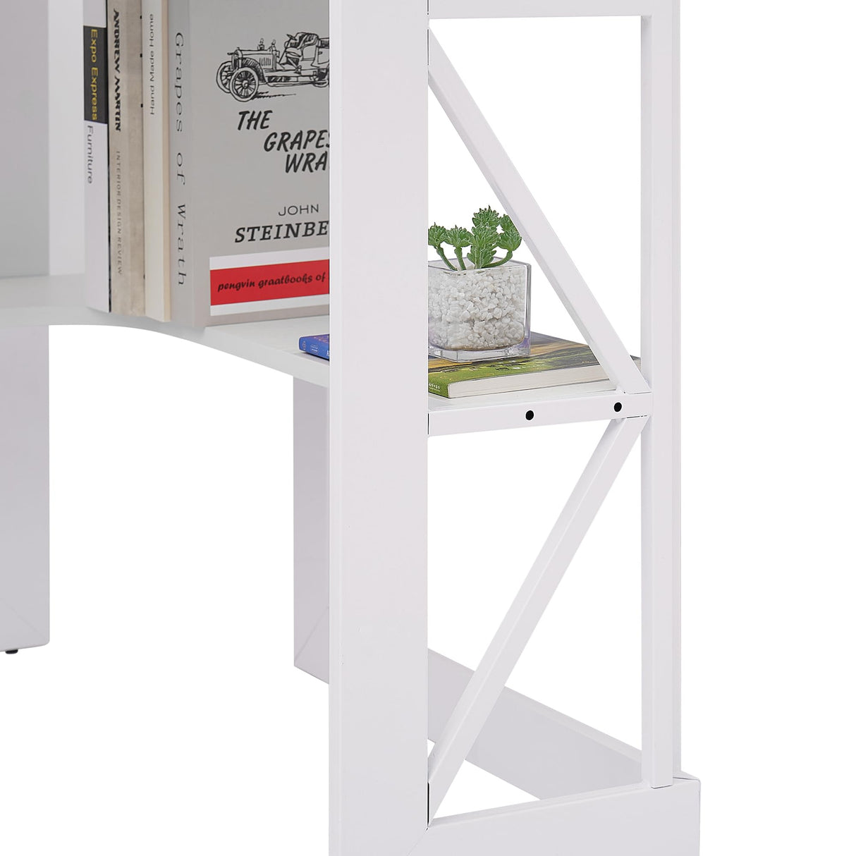 VECELO Corner Computer Desk 41 x 30 inches with Smooth Keyboard & Storage Shelves for Home Office Workstation, White VECELO