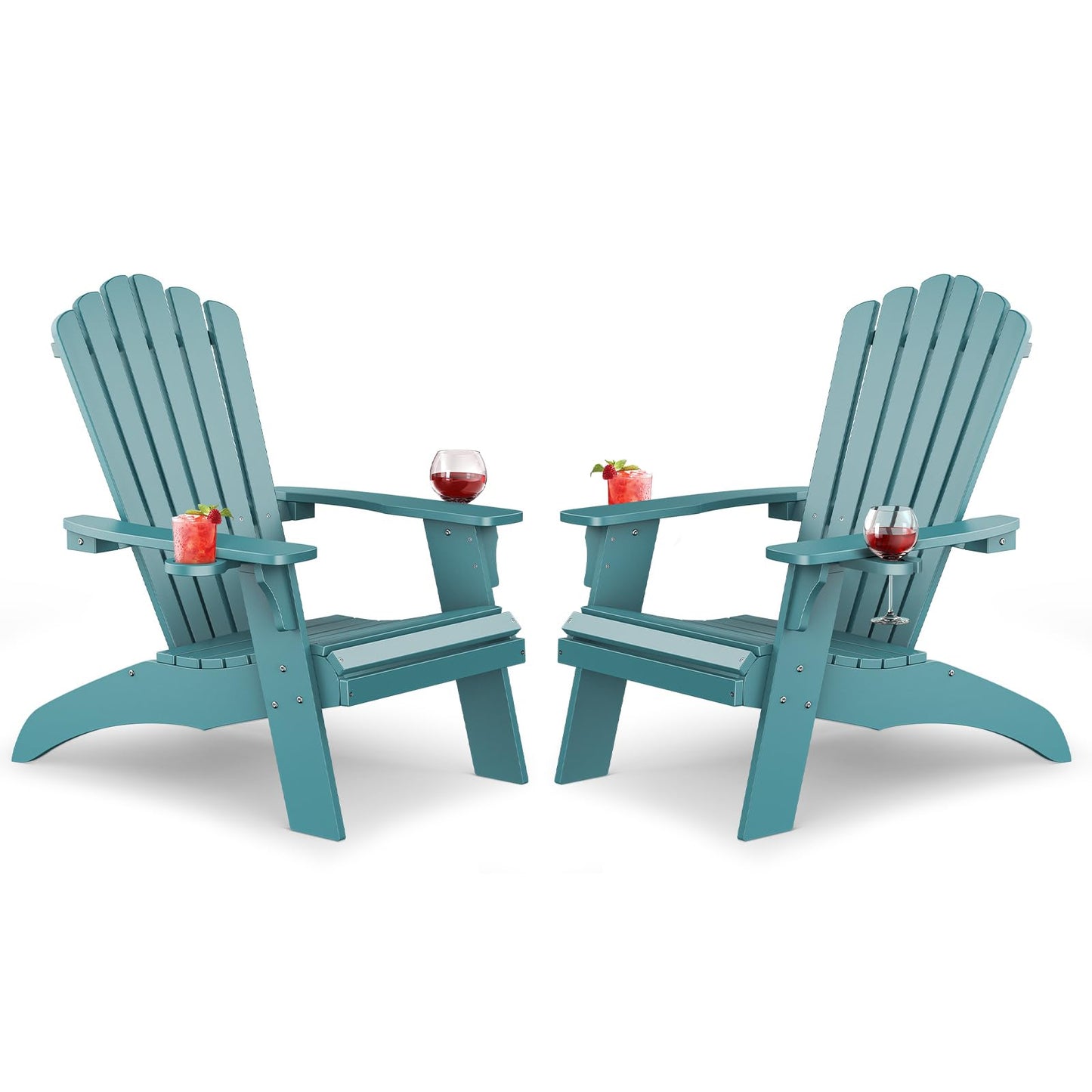 Upstreman Home Oversized Adirondack Chair Set of 2, Outdoor Fire Pit Chair with 2 Cup Holders, Adirondack Patio Chair Weather Resistant for Outside, Porch, Lawn, Garden- A1 Max(Blue) - WoodArtSupply