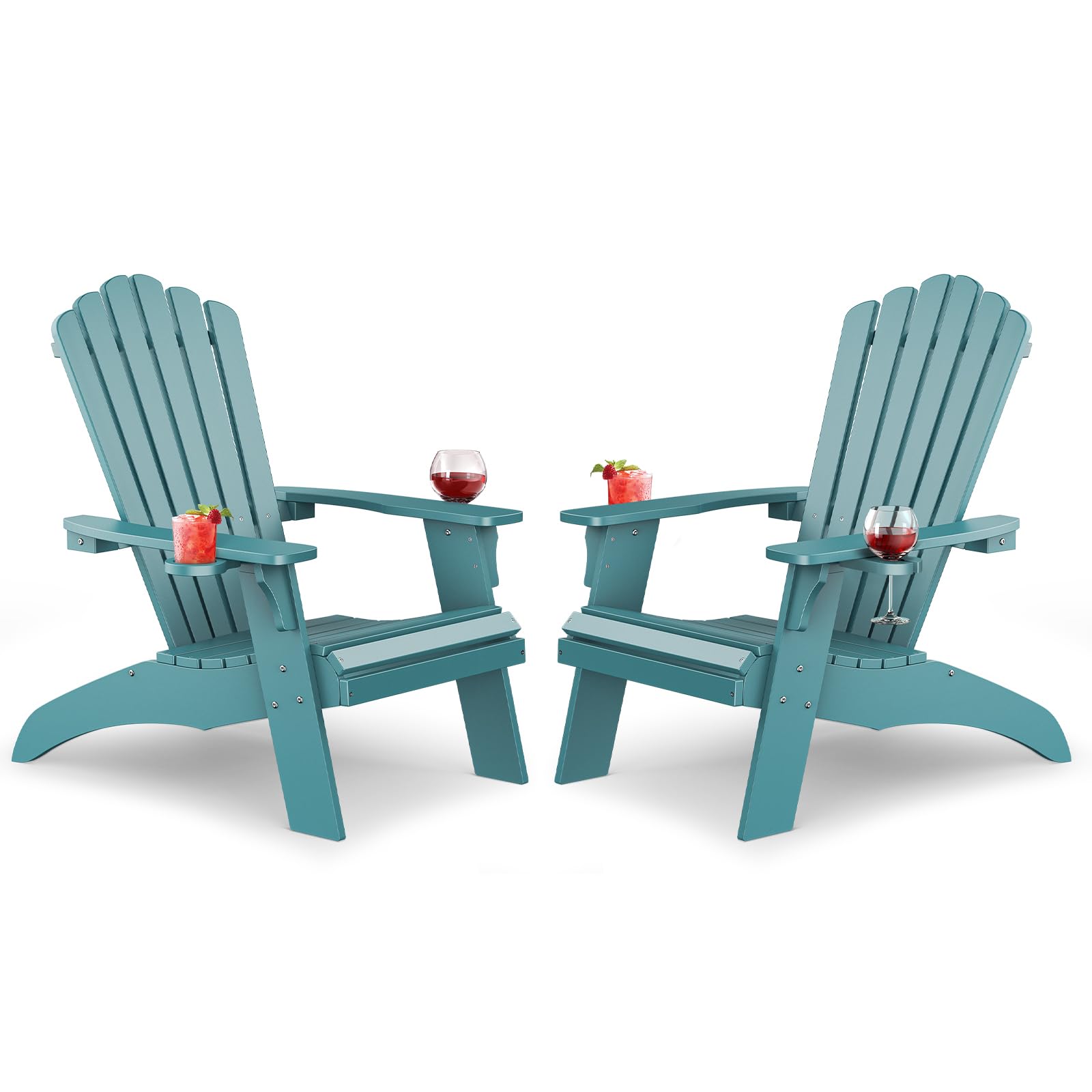 Upstreman Home Oversized Adirondack Chair Set of 2, Outdoor Fire Pit Chair with 2 Cup Holders, Adirondack Patio Chair Weather Resistant for Outside, Porch, Lawn, Garden- A1 Max(Blue) - WoodArtSupply