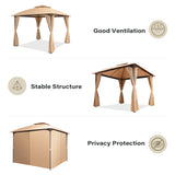 LAUSAINT HOME Patio Arc Gazebo Outdoor Canopy Tent 10'x10', Party Tent Shelter with Curtains & Expansion Bolts and Wind-Resistant Ropes for Patios, Garden, Backyard and Lawn, Khaki LAUSAINT HOME