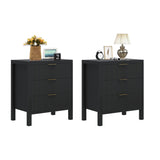 MJADUE Fluted Nightstands Set of 2, Wooden Farmhouse Night Stands with 6 Drawer Bedside Table - Boho Tall End Table Accent Table for Bedroom, Living Room, （Black 2PCS） MJADUE