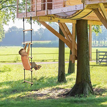 MONT PLEASANT Rope Ladder for Kids, Swing Set Accessories, Wooden Swing Rope Ladder with Hooks. Tree House Accessories for Climbing Obstacle Game, Bunk Bed Ladder, Playground Play Set Accessories