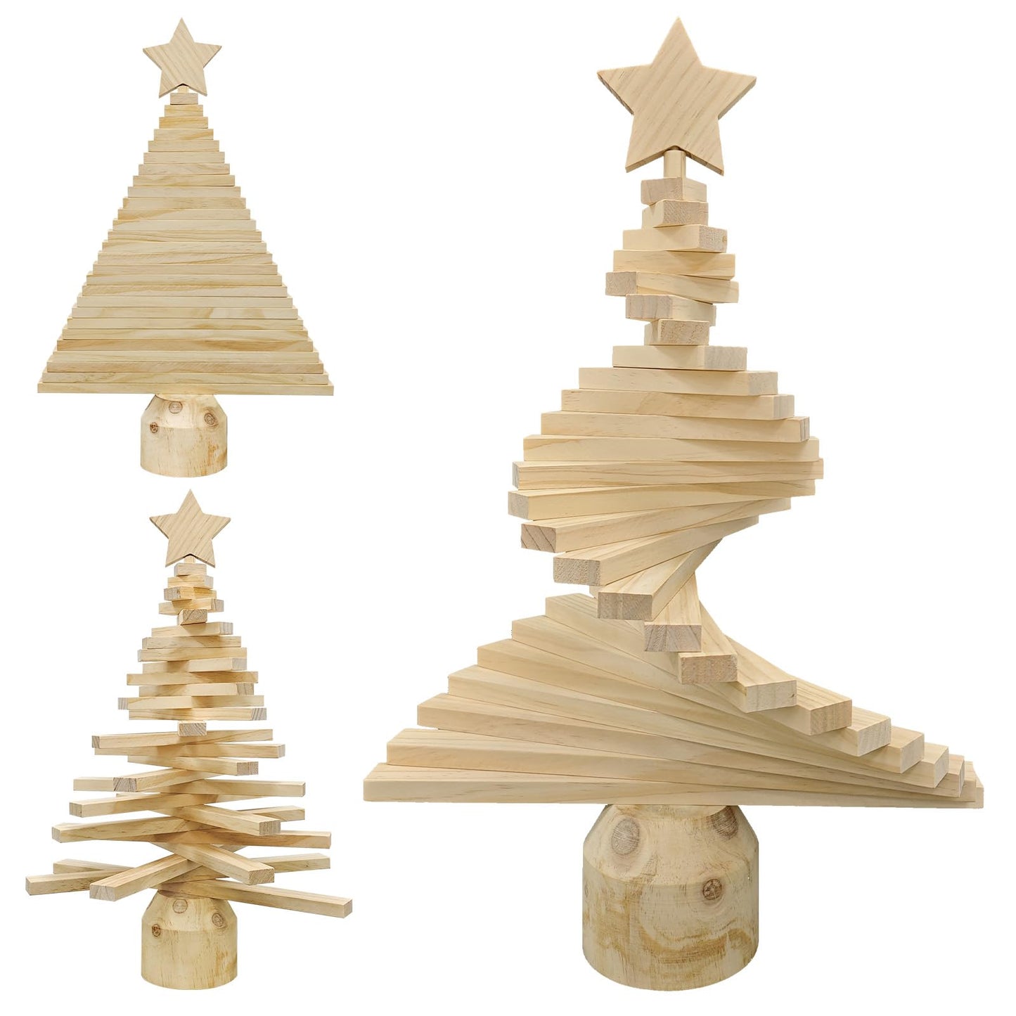 OurWarm 2 Foot Wooden Christmas Tree, DIY Wood Christmas Trees with 27 Pine Poles, Base, Christmas Tree Topper, Mini Small Tabletop Christmas Tree for Ornament Display Wooden Christmas Table Decor