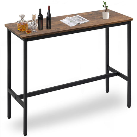 Rongbuk 44.5" Rustic Brown Bar Table with Adjustable Feet and Metal Legs Rongbuk
