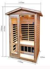 V ddhoger Room Two-Person Far-Infrared Old Fir Outdoor Sauna, Temperature Adjustment 25-65℃, Touch Operation Screen, Seat Load-Bearing 300KG, Suitable for Heights 1.5-1.9M， Natural V ddhoger