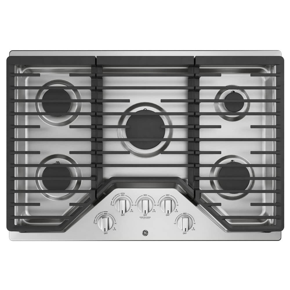 GE JGP5030SLSS 30 Inch Gas Cooktop with Power Boil, Simmer, Continuous Grates, 5 Sealed Burners and ADA Compliant GE