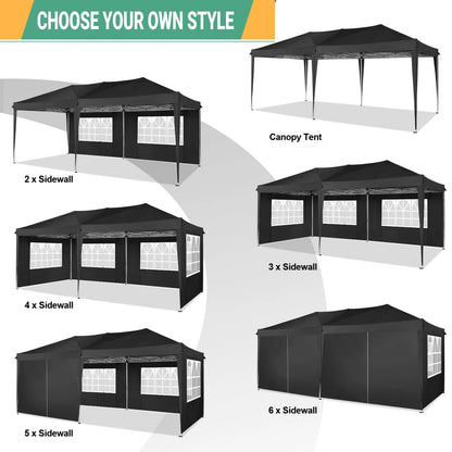 COBIZI Canopy 10x20 Pop Up Canopy Tent with 6 Sidewalls Easy Pop Up Tent 10x20 Waterproof Commercial Instant Shelter UPF 50+ Portable Gazebo Wedding Tents for Parties Carport Vender Events(Black..