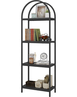 Yusong Bookshelf 4 Tier Arched Bookcase, 71.3" Tall Industrial Open Book Shelves for Living Room, Modern Freestanding Display Shelving Unit Storage Rack with Metal Frame, Office, Bedroom, Black Yusong