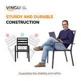 VINGLI 5-Piece Outdoor Dining Set, Metal Patio Dining Set for 4, Square Dining Table with Umbrella Hole & 4 Stackable Patio Chairs for Porch, Deck and Backyard VINGLI