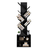 Azaeahom 6 Tier Tree Bookshelf, Wood Bookcase with Storage Cabinet, Modern Tall Narrow Bookshelves Organizer, Floor Standing Book Shelf for Bedroom/Living Room/Home Office/Corner (Black, 6 Tier) Azaeahom