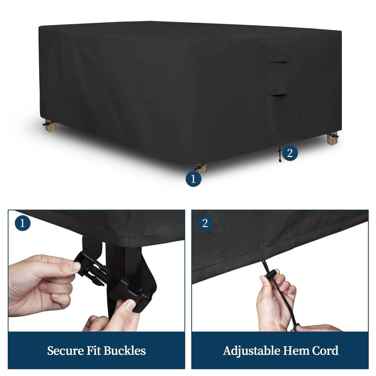 Easy-Going Rectangle Patio Furniture Cover Waterproof Outdoor Dining Table and Chair Cover Anti-UV Outside Sectional Sofa Set Covers (110"L x 84"W x 28"H, Black) Easy-Going