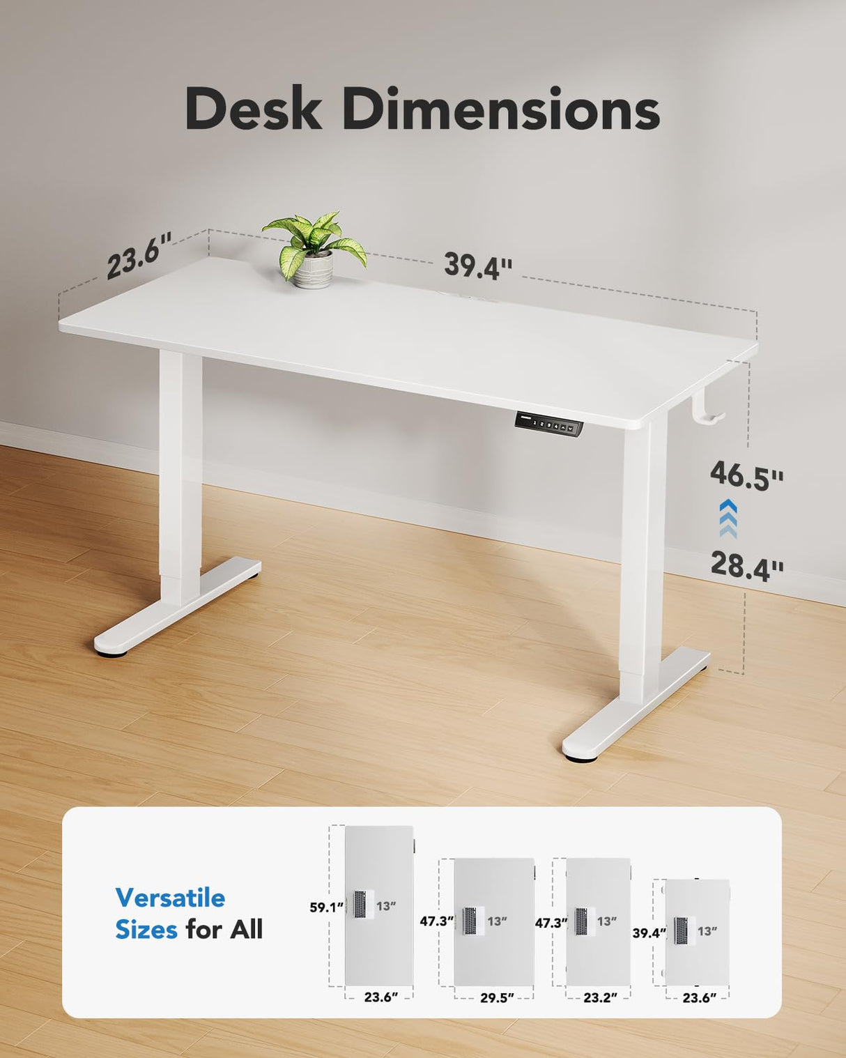 HUANUO Electric Standing Desk, 48" x 24" Whole Piece Desktop, Adjustable Height Computer Desk, 4 Height Memory Settings, Sit Stand Up Desk for Home Office, White HUANUO