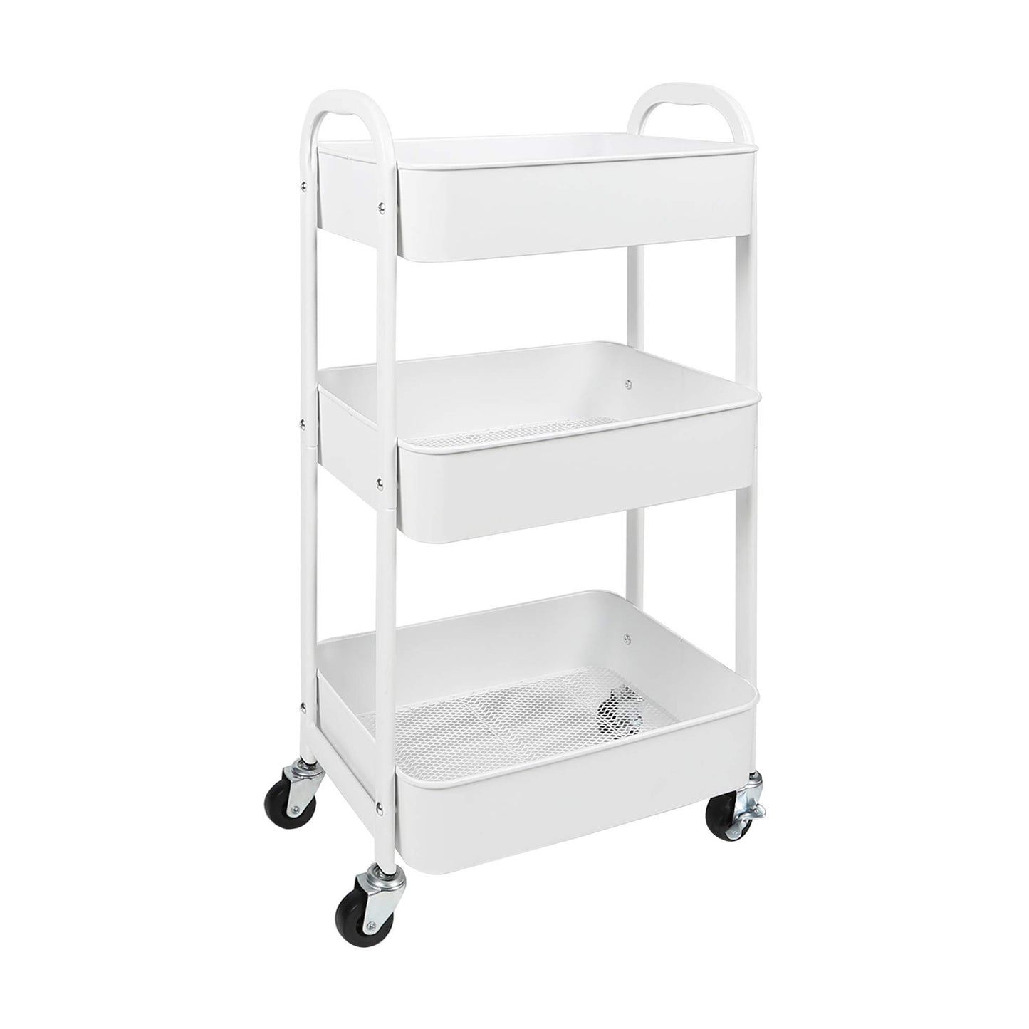 MAX Houser 3-Tier Rolling Utility Cart with Caster Wheels,Easy Assembly, for Kitchen, Bathroom (White)