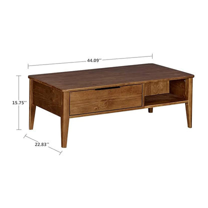 MUSEHOMEINC California Mid-Century Solid Wood Rectangle Coffee Table with Storage Drawer for Living Room/Cocktail Height Design, Honey Brown Finish - WoodArtSupply