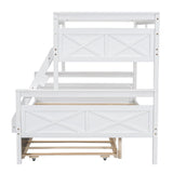 Merax Trundle Bunk Bed, Twin Over Full Wood Bunk Bed with Twin Size Trundle, Solid Wood Bunk Bed Frame with Guardrail and Ladder, White Merax