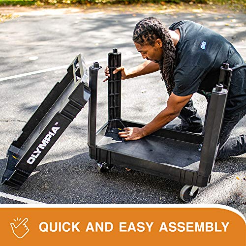 Olympia Tools 2 Shelf Black Rolling Utility Cart - Supports Up to 500 lbs, Comfort Handle - Heavy Duty Carts With Wheels - Great for Warehouse, - WoodArtSupply