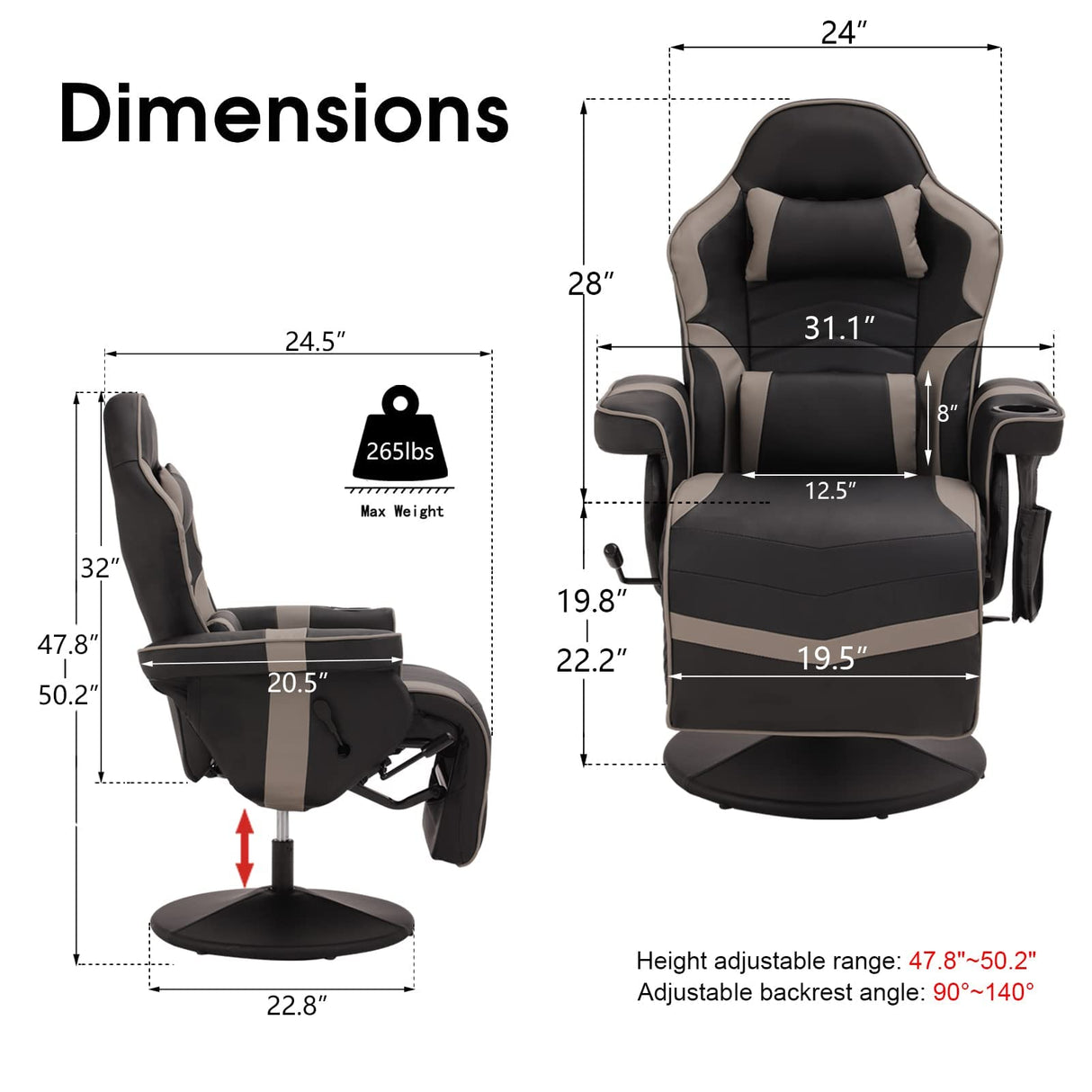 LVUYOYO Reclining Gaming Chair, Gaming Chair with Footrest and Massage, High Back PU Leather Gaming Recliner w/Adjustable Height, Swivel Game Chair with Lumbar Support, Cup Holder, Headrest LVUYOYO