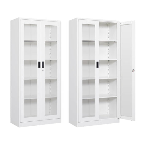 Anxxsu Display Cabinet with Glass Doors, Display Case Cabinet for Collectibles, Curio Display Cabinet with 4 Adjustable Shelves, 71" Glass Display Cabinet for Home Living Room (White) Anxxsu