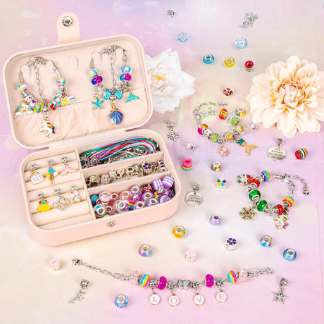 Sofier Charm Bracelet Making Kit for Girls Jewelry Box Jewelry Making Kit Gifts for Girls 4-12 DIY Craft Toys Birthday Christmas Sofier