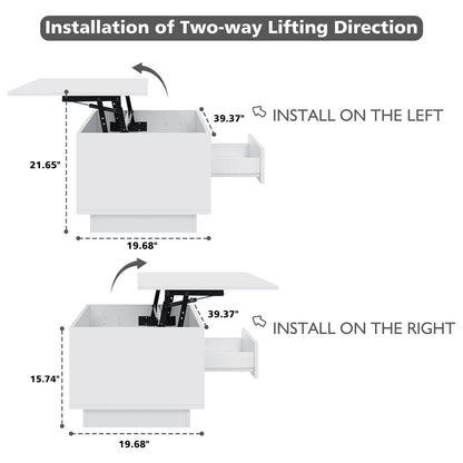 HOMMPA Lift Top Coffee Table with Storage LED Coffee Table Morden High Gloss Living Room 3 Tiers Modern Tea Table with Storage Center Tables Hidden Compartment & Open Shelve & Drawer White - WoodArtSupply
