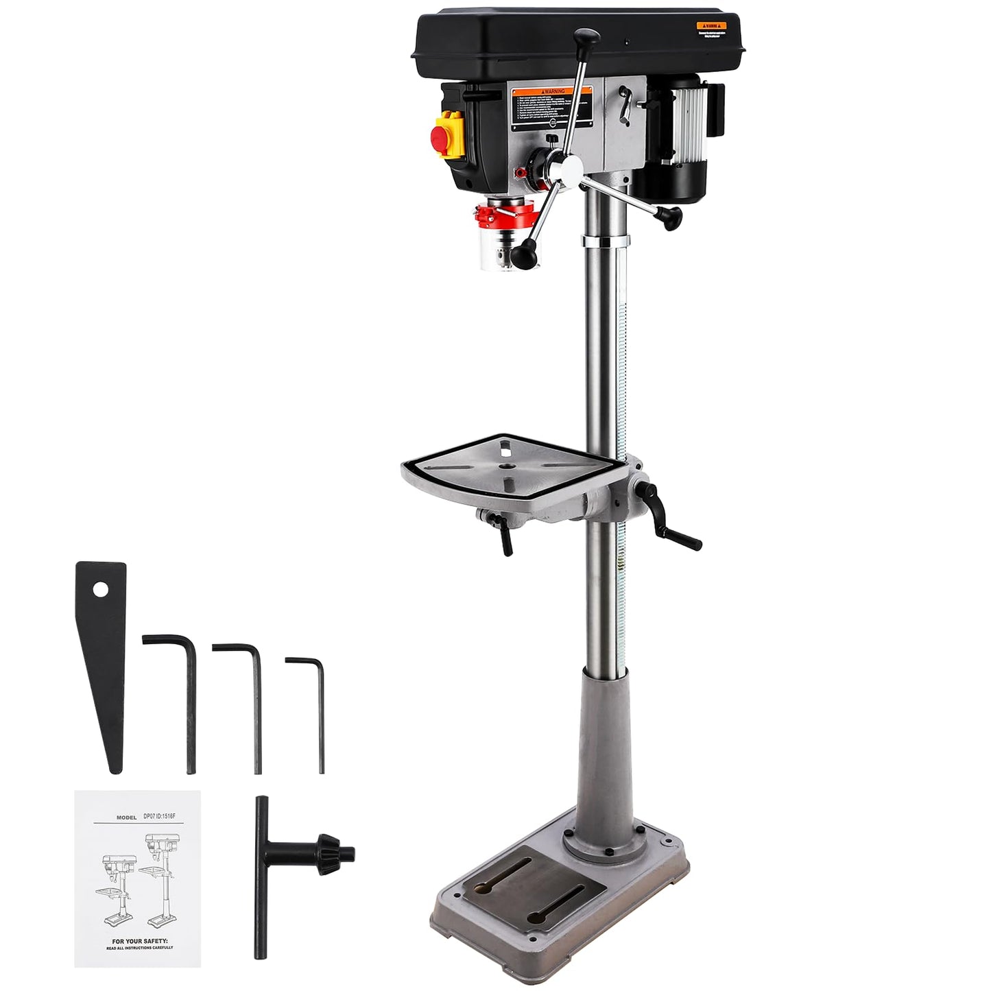 15 in Floor Drill Press, 7.5 Amp 120V Pure Copper Motor, 288-3084 RPM Variable Speed Cast Iron Bench Drill Press, 0-45° Tilting Worktable, Tabletop Drilling Machine for Wood Metal - WoodArtSupply