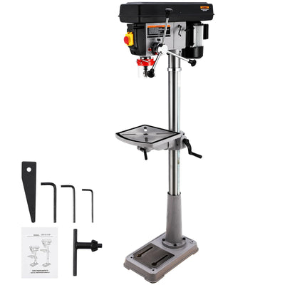 15 in Floor Drill Press, 7.5 Amp 120V Pure Copper Motor, 288-3084 RPM Variable Speed Cast Iron Bench Drill Press, 0-45° Tilting Worktable, Tabletop Drilling Machine for Wood Metal
