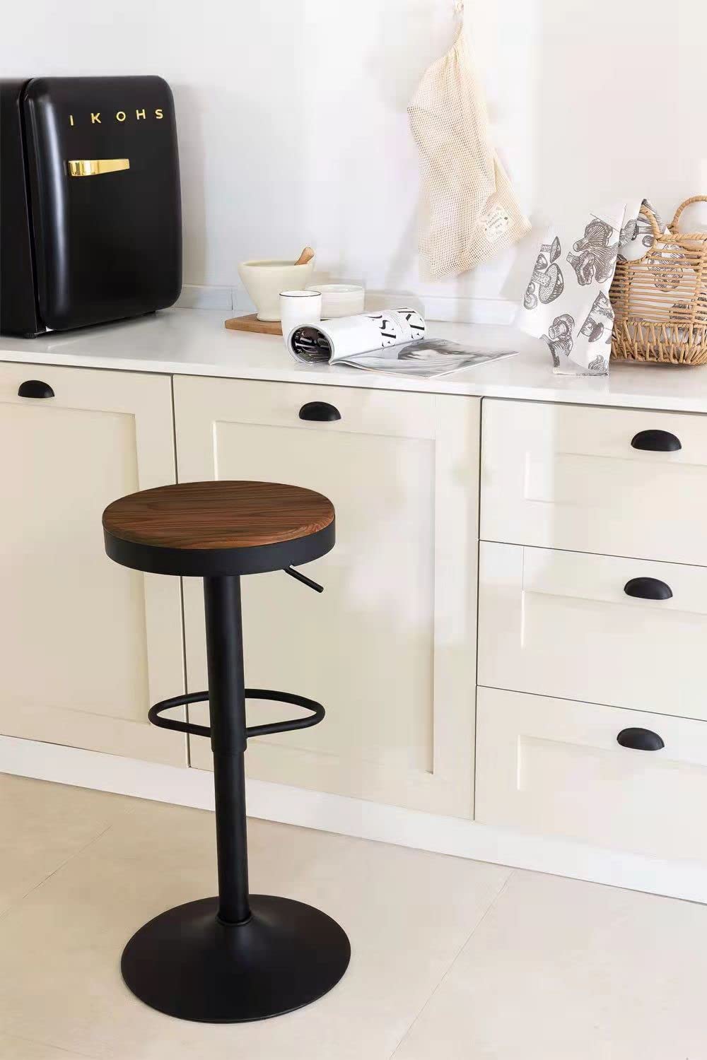 YOUNIKE Bar stools Wooden Barstools Vintage Rustic Counter Height bar Stool,Height Adjustable bar Chairs Swivel with Footrest,Cafe Kitchen Garden(Set YOUNIKE