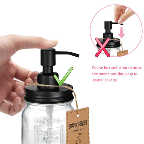 Amolliar Mason Jar Liquid Soap Dispenser -Rustproof Stainless Steel Replacement - Farmhouse Decor for Kitchen/Bathroom,Liquid Soap Pumps for Hand Soap,Dish Soap,Lotions/Black-2 Pack Amolliar