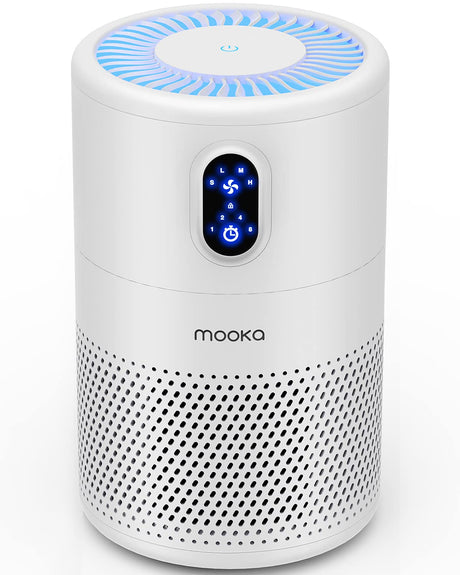 MOOKA Air Purifiers for Home Large Room up to 1076 ft², H13 True HEPA Air Filter Cleaner, Odor Eliminator, Remove Smoke Dust Pollen Pet Dander, Night Light(Available for California) MOOKA