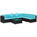Outsunny 7-Piece Patio Furniture Sets Outdoor Wicker Conversation Sets All Weather PE Rattan Sectional Sofa Set with Cushions & Tempered Glass Desktop, Turquoise Outsunny