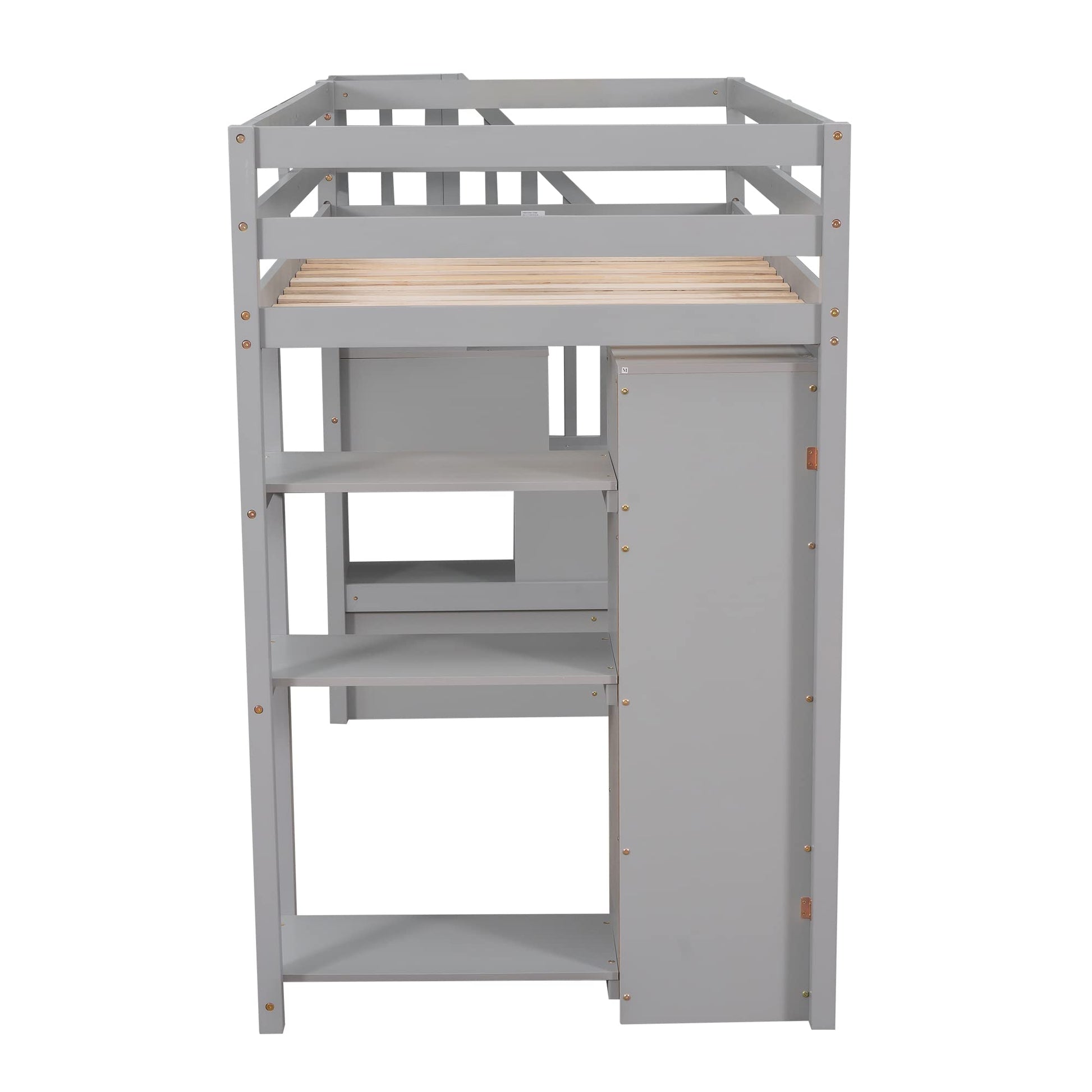 Merax Grey Twin-Size Loft Bed with Storage Drawers and Stairs for Teens - WoodArtSupply