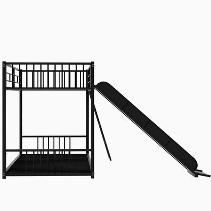 Harper & Bright Designs Metal Bunk Beds Twin Over Twin with Slide for Kids, Heavy Duty Twin Bunk Beds with Ladder for Girls Boys, No Box Spring Required,Black