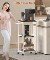 Sungaryard 3-Tier Rolling Kitchen Cart Microwave Stand on Wheel, Movable Coffee Bar Cart with Metal Handle, Bakers Rack with 8 Hooks Utility Cart for Living Room, Bedroom, Bathroom, Office, White Sungaryard