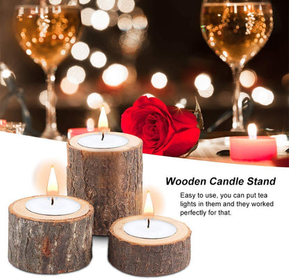 LOGANUSJ Tea Light Candle Holders, Personalized Wooden Votive Tealight Holder for Wedding Centerpieces for Table, Rustic Wedding Party Birthday Holiday Home Decoration (Set of 3) - WoodArtSupply