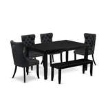 East West Furniture DUDA6-BLK-12 6 Piece Dining Table Set Contains a Rectangle Solid Wood Table and 4 Upholstered Chairs with a Bench, 36x60 Inch, Black East West Furniture
