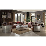 Acme Brancaster Leather Loveseat in Retro Brown and Gray Acme