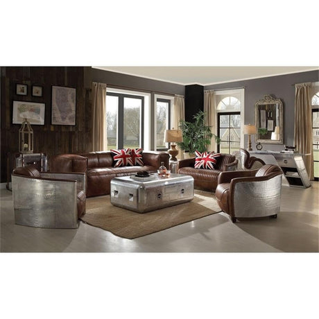 Acme Brancaster Leather Loveseat in Retro Brown and Gray Acme