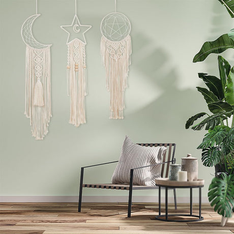 BEUNITONE Macrame Kits for Adults Beginners Easy 3 Set Moon Star Craft Kits DIY Dream Catcher Kit with Instructions Video Macrame Wall Hanging Supplies Dream Catcher Kit for Room Wall Decoration BEUNITONE